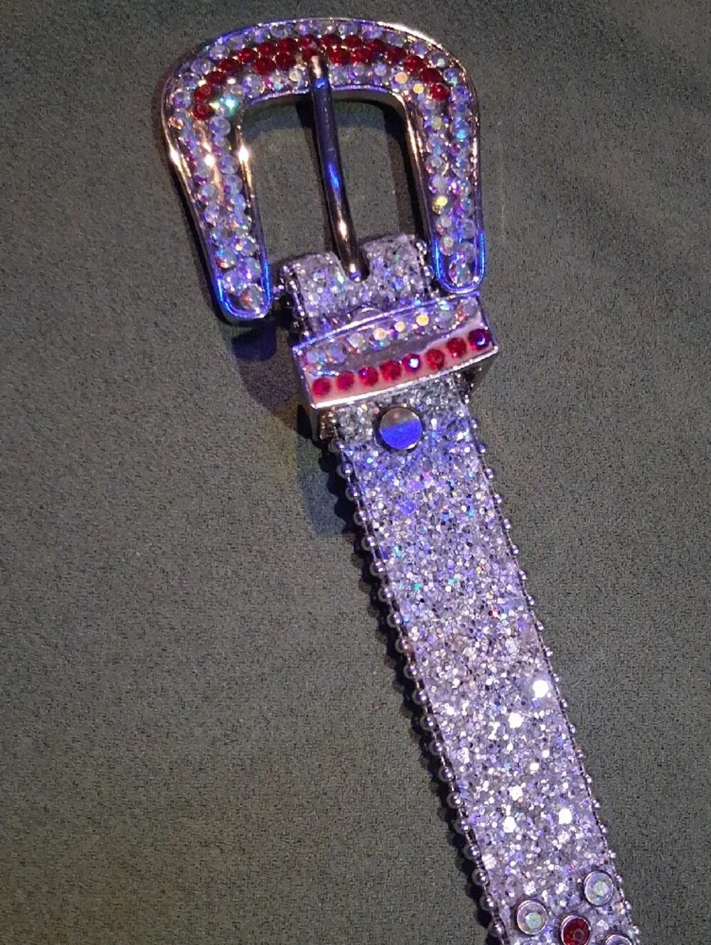 Silver Belt with Red and Clear Rhinestones